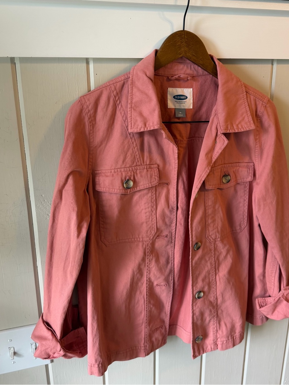 Women’s Old Navy Dusty Rose Utility Jean Shirt Jacket/Shacket, Size Medium - Picture 3 of 8